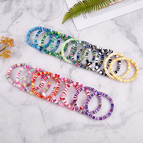 Ornaland Heishi Surfer Bracelets Set Polymer Clay Heishi Beads Stretch Bracelets Multi-Layer Stackable Friendship Bracelets Bohemia Summer Beach Jewelry for Women - color: Colorful-1