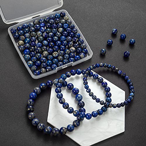 100Pcs Natural Stone Beads 8mm Lapis Lazuli Round Gemstone Loose Beads with Elastic Bracelet String for Bracelets Necklace Jewelry Making - color: Blue Lapis Lazuli, size: 8mm