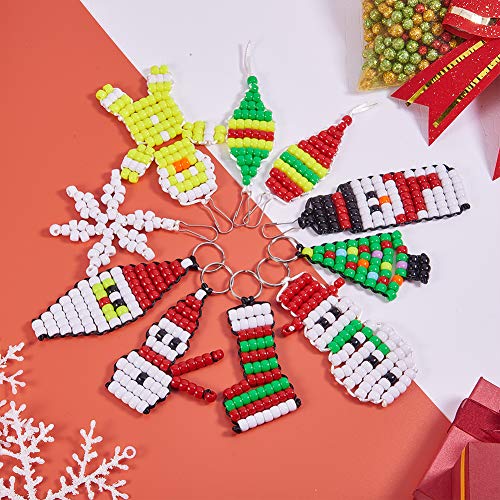 SUNNYCLUE 1 Box DIY Make 10PCS Christmas Theme Bead Pets Kit 8mm Pony Beads Assortment Box Set with Key Ring & Lanyard Clips, Instruction - color: 8mm Pony Beads Kit Christmas Themed