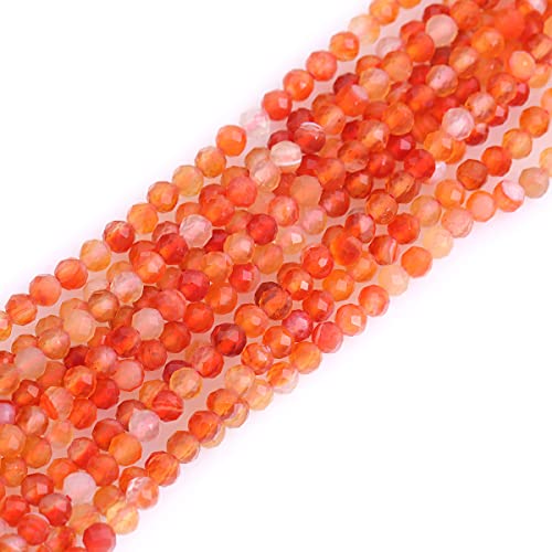GEM-Inside 3mm Natural Stone Faceted Red Carnelian Agate Spacer Small Beads for Jewelry Making 15'' - color: Red Carnelian Agate, size: 3mm