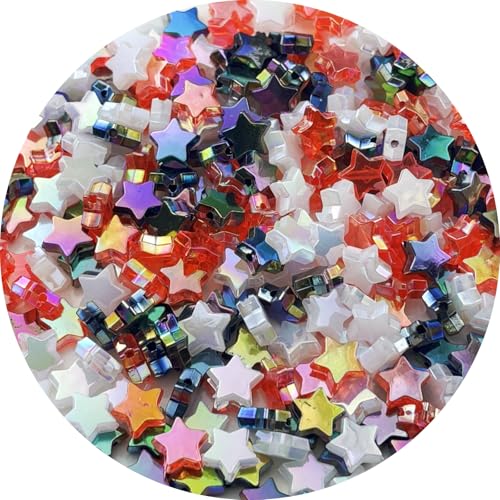 450 PCS Acrylic Star Shape Beads AB Colors Loose Pony Spacer Beads with Hole for Jewelry Making Necklace Earring Key Chains DIY Projects(Mixed Black/White/Red Series) - color: Mixed Black/White/Red Series