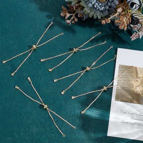 50Pcs Adjustable Slider Bracelet 18K Gold Plated Brass Extender Chains with Crystal Rhinestones Ends for DIY Bracelet Jewelry Making Findings DIY Craft Women Valentine’s Gift