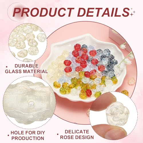uxcell 50 Pcs Rose Beads, 0.55" Glass Flower Rose Charm Carved Loose Spacer Crystal Craft Beads for DIY Jewelry Making Bracelet Beading Projects Supplies, Light Yellow - color: Light Yellow