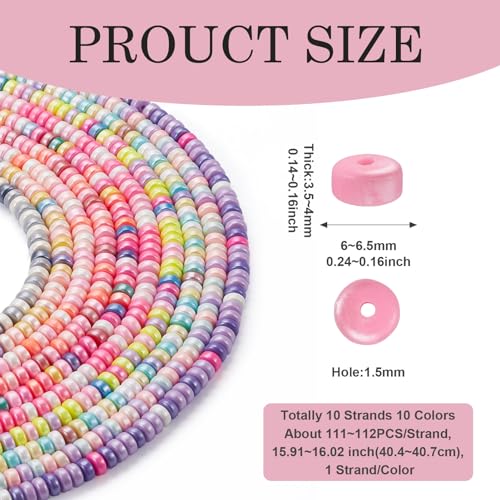 Elecrelive 10 Strands Flat Round Pearlized Clay Beads 6mm Heishi Spacer Beads Colorful Polymer Clay Bracelet Kit for Chocker Necklace Earring DIY Crafts - color: Mix 10 Colors