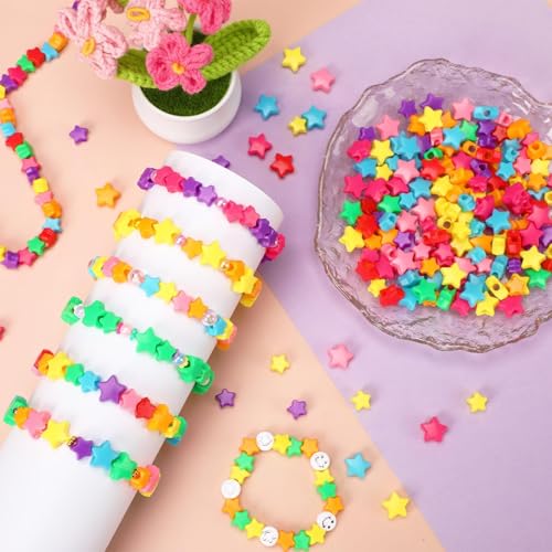 Augshy 700Pcs Star Pony Beads - Large Hole Star Shape Spacer Rainbow Beads for Birthday, 4th of July, Pride Party Decorate, Jewelry Making, Necklace, Friendship, Hair - style: Rainbow Star Style