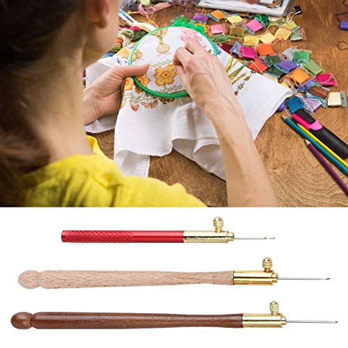 Tambour Hooks Kit, Embroidery Crochet Hooks with 9 Needles Wooden Handle French Tambour Hook Latch Beaded Needle for Sewing Embroidery Beading Sequins Knitting DIY Sewing Tool
