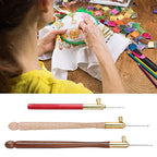 Tambour Hooks Kit, Embroidery Crochet Hooks with 9 Needles Wooden Handle French Tambour Hook Latch Beaded Needle for Sewing Embroidery Beading Sequins Knitting DIY Sewing Tool