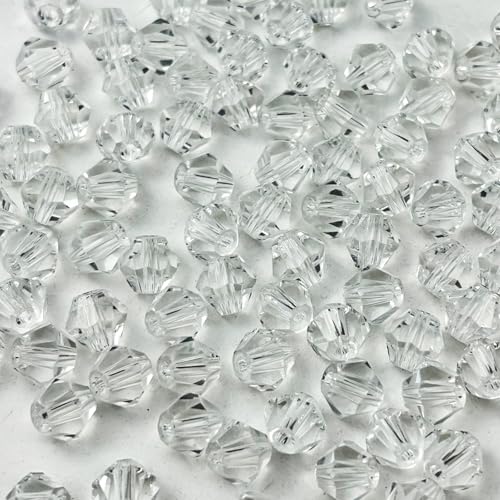 200pcs 6mm Bicone Glass Crystal Beads for Jewelry Making, Faceted Bicone Glass Spacer Beads for Bracelet Earring Necklace DIY Craft(Transparent) - color: Transparent, size: 6mm