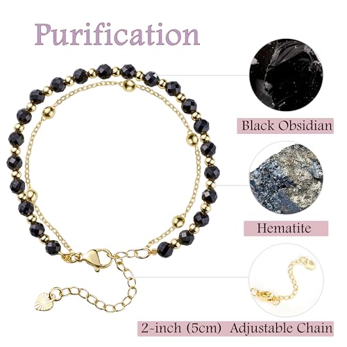 Farfume Crystal Bracelet Beaded Bracelets 4mm Natural Stone Beads Gemstone Handmade Jewelry Valentine's Day Gifts - color: Black Obsidian-Purification