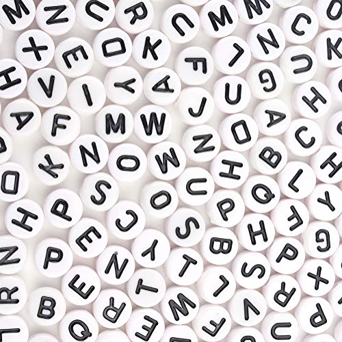 Song Xi 1200pcs White Round Acrylic Alphabet Beads - Black Letter Beads 4x7mm for Bracelets and Jewelry Making Key Chains - color: 1200pcs white black letter