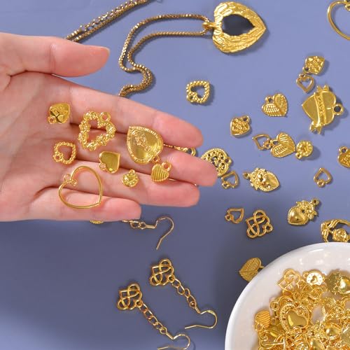 stino 100 Gram Metal Charms for Jewelry Making, Silver & Gold Plated, Bulk Pack for Bracelets, Necklaces, Crafts - color: Heart
