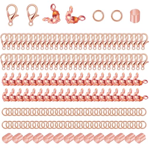 700pcs Jewelry Making Accessories Set with 100 Lobster Claw Clasp 200 Bead Tips Knot Covers 200 Crimp Tube Beads and 200 Open Jump Ring Connectors for DIY Jewelry Bracelets Necklaces(Rose Gold) - color: Rose Gold