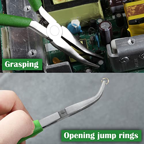Bent Nose Pliers for Jewelry Making, 5 Inch Bent Chain Nose Pliers with Serrated Jaws - style: Bent Nose Pliers