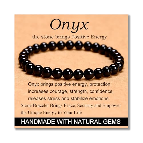 MASSIVE BEADS Handmade Yoga Stretch Elastic Bracelet Natural Stone Crystal Healing Power Energy Gifts for Unisex Adult 4mm 6mm 8mm 10mm - color: Black Onyx(Positive Energy), size: 6mm