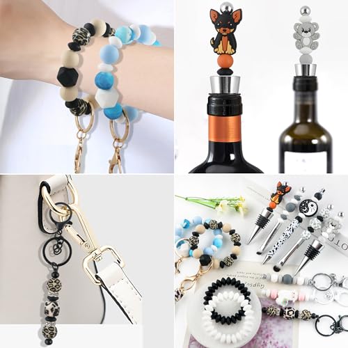 Sunrony 200Pcs 12mm Silicone Lentil Beads for Keychain Making, Bulk Abacus Spacer Beads for Pens (Black) - color: D-Black