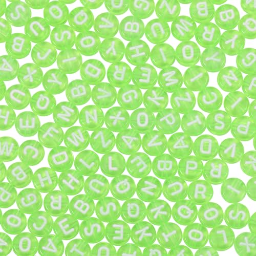 BEEFLYING 1480Pcs Transparent Acrylic Alphabet Beads Flat Round Disc Coin A-Z White Letter Beads Clear Spacer Beads Charms for DIY Friendship Bracelet Souvenir Jewelry Crafts Making (Lawn Green) - color: Lawn Green