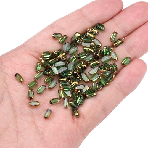 Glass Rice Beads Clear Green 4x6mm 50pcs Faceted Oval Golden Edge Crystal Loose Beads for DIY Craft Jewelry Making - color: Clear Green