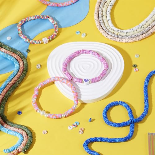 FASHEWELRY 12 Strands Polymer Clay Beads Kit 5.5mm Flat Round Heishi Camouflage Vinyl Disc for Necklaces Bracelets Jewelry Making