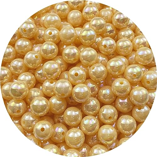200pcs 10mm Pearl Beads AB Colorful Glossy Plastic Loose Spacer Crafts Beads for Jewelry Making Earring Bracelet Necklace Home Decoration (Champagne AB) - color: Champagne AB, size: 10mm