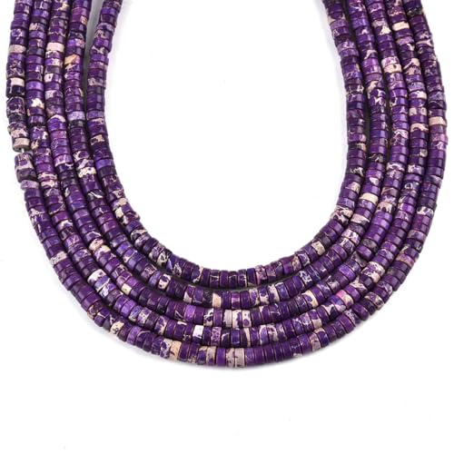 190pcs 4x2mm Purple Natural Sea Sediment Imperial Jasper Heishi Disc Rondelle Spacer Stone Semi Precious Gemstone Loose Beads for Jewelry Making 15 Inch - color: Purple Imperial, size: 4x2mm