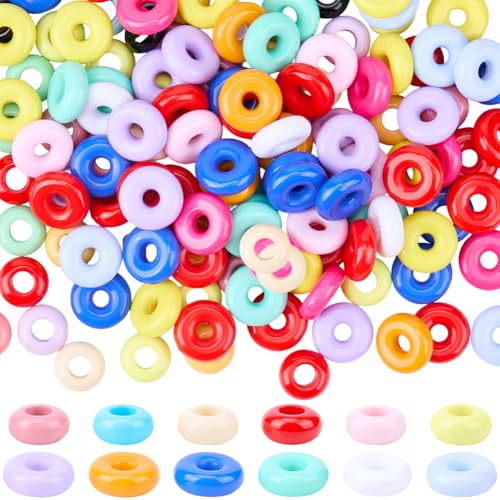 200Pcs Flat Round Colorful Beads Abacus Beads Bulk Large Hole Lentil Oblate Small Opaque Assorted Acrylic Separated Loose Smooth Spacers for Jewelry Making Bracelets Necklaces DIY Crafts