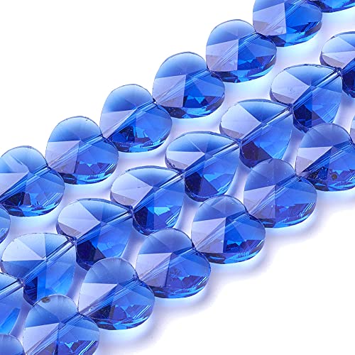 Cheriswelry 100pcs Blue Heart Glass Beads 14mm Transparent Glass Heart Shape Beads Faceted Crystal Loose Spacer Beads for DIY Earring Bracelet Necklace Crafting Jewelry Making - color: Blue