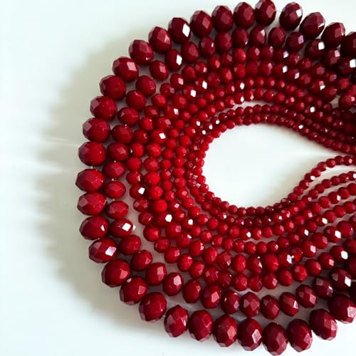 780Pcs Briolette Crystal Glass Beads for Jewelry Making, 3-10mm Faceted Red Crystal Beads for Bracelets, Rondelle Glass Beads Bulk for Crafts Wine Charms Wind Chimes Suncatchers - color: Red