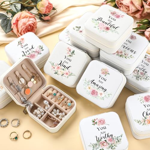 Kacctyen 12 Pcs Mini Travel Jewelry Case Bulk You Are Amazing Loved Mother's Day Church Gifts Bulk Pink Rose Party Gift for Secretary Day Girls Leather Travel Jewelry Case - color: Pink Rose