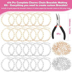 Charm Bracelet Making Kit for Adults & Teens, 477Pcs DIY Charm Bracelet Set with Gold & Silver Charms, Paperclip Chain Bracelets, Alphabet Charms, Complete Jewelry Making Supplies for Crafting