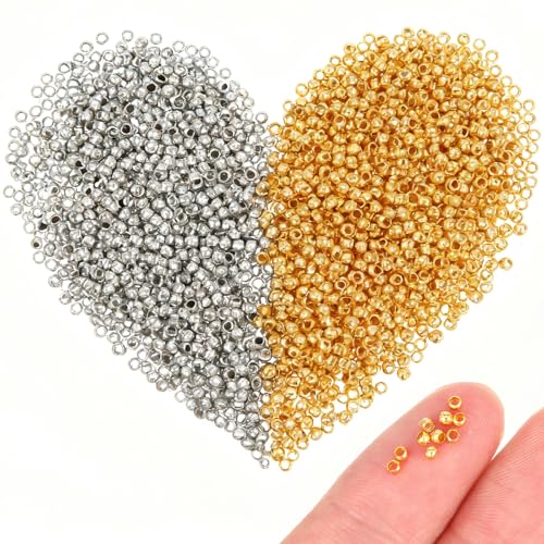 4000 Pcs 2mm Crimp Beads Metal Round Crimp Beads Smooth Gold Silver Bead Metal Clamp Ends Tiny Stoppers Bead for DIY Bracelet Necklace Earring (Gold and Silver)