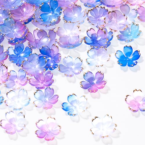 100Pcs Cherry Blossom Acrylic Flower Beads, Blue Violet Mini Flower Charm Wedding Prom Halloween Christmas Hawaii Decoration for Jewelry Making - color: Blue, B Styles