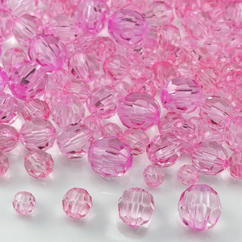 850pcs Acrylic Round Faceted Beads 6mm 8mm 10mm 12mm Faceted Round Spacer Beads for Bracelets Necklace Earring DIY Jewelry Making Craft(Pink) - color: Pink