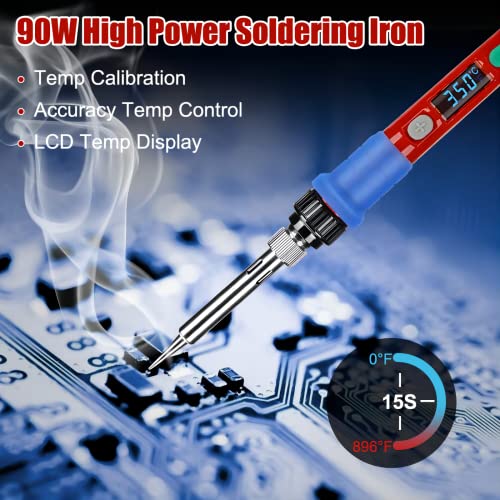 Soldering Iron Kit, 90W 110V LED Digital Soldering Iron with Ceramic Heater, Adjustable Temperature Soldering Welding Iron Kit, Auto-sleep, Thermostatic Design - color: 90w-16-in-1
