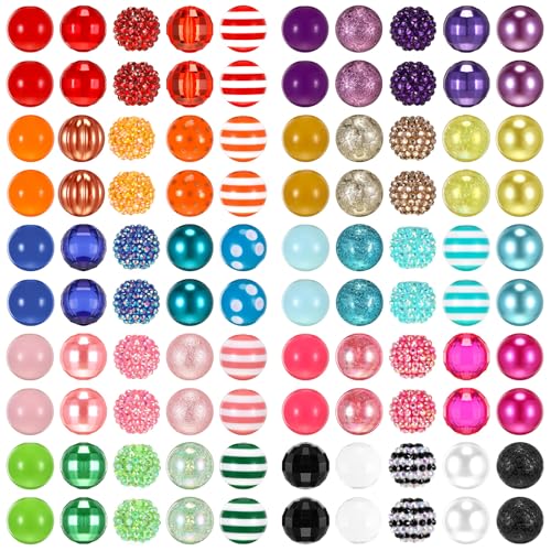 Huquary 100 Pcs 20mm Rhinestone Bubblegum Beads for Pens Mixed Crystal Resin Chunky Beads for DIY Craft Keychain Necklace Bracelet Jewelry Making(Multicolor) - color: Multicolor