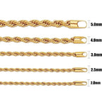 Fiusem 18K Gold Plated Rope Chain for Men, 18K Gold Plated/Black Chain Necklace, Stainless Steel Necklace for Men and Women, Jewelry Gifts - size: 20 Inches, style: Gold 2.5mm