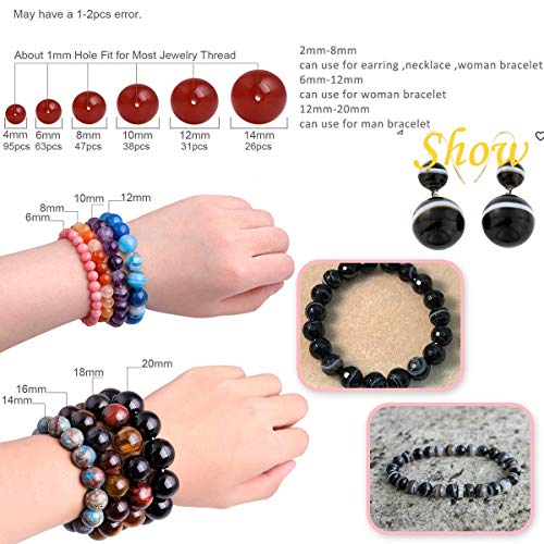 GEM-Inside 14mm Round Faceted Banded Black Agate Onyx Beads Strand 15 Inches