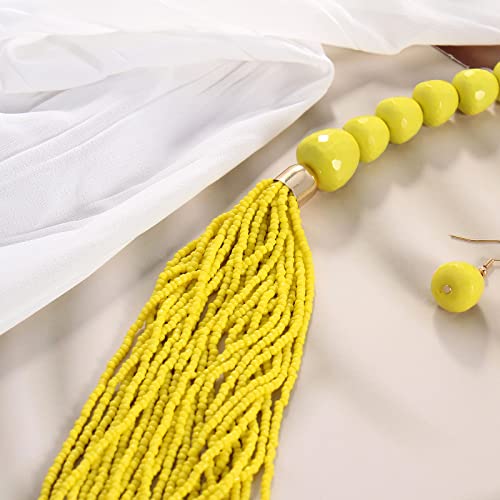Bocar Necklace for Women, Multi Layer Statement Necklace, Long Chain Chunky Bib Seed Beads Necklace, Necklace Earring Set for Women Gift (NK-10693) - color: Yellow