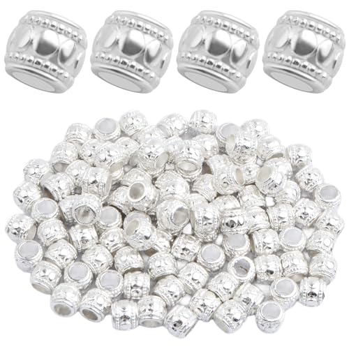 100pcs Alloy Round Column Spacer Beads Large Hole (4 mm) Tube Loose Beads Bulk Metal Spacers Craft Supplies for DIY European Bracelet Necklace Earrings Jewelry Making, Bright Silver - color: Bright Silver
