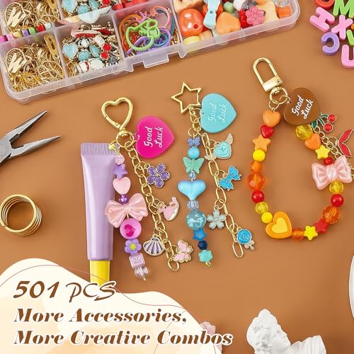 Ecoofor 561 Pcs Keychain Making Kit - Includes 30 Keychain Clips, 40 Extender Chains, 178 Charms, Beading Accessories, Jewelry Pliers - DIY Bag Charms & Jewelry Craft Kit Supplies - color: 8 Styles Ultimate Set