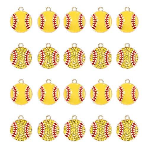 20PCS Sports Charms Enamel Basketball Baseball Pendant Charms for Jewelry Making Rhinestone Ball Game Softball Charms for Necklace Bracelet Earrings DIY Crafts - color: Set 8