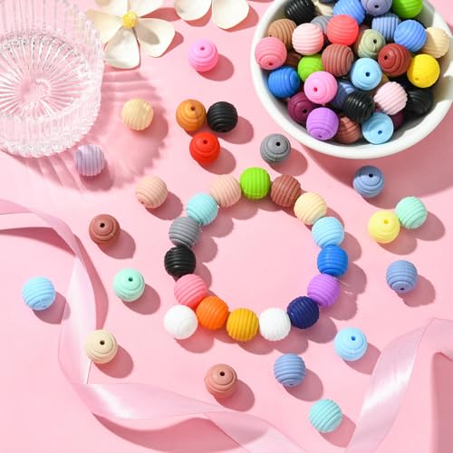 LiQunSweet 100 pcs 14-15mm Chunky Round Bubblegum Silicone Beads Imitated Woven Honeycomb Beads for DIY Jewelry Bracelet Necklaces Earring Making Keychain Crafts - color: Round Silicone Honeycomb Beads_100 Pcs