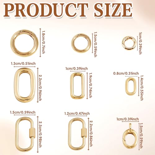 9Pcs 18K Gold Filled Oval Carabiner Clasp - Premium Gold Filled Clasp for Bracelets, DIY Jewelry Making, Repair & Upgrades, Easy Spring Mechanism, Secure Lock