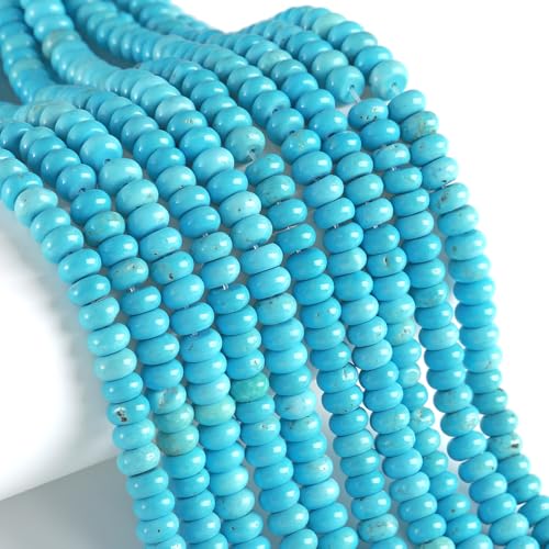 76pcs 5x8mm Natural Stone Blue Turquoise Rondelle Spacer Loose Beads Abacus Disk Stone Round Loose Gemstone Beads for Jewelry Making DIY Bracelet Necklace - color: Blue Turquoise, size: 5x8mm Abacus Disk