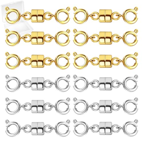 MKCYD Double Magnetic Necklace Clasps and Closures, Necklace Extenders for Women, 14K Gold and Silver Magnetic Jewelry Clasps for Bracelets - color: 12Pcs | Gold & Silver