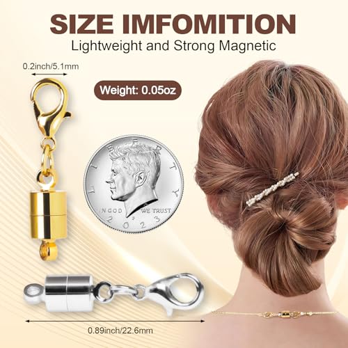 Magnetic Necklace Clasps and Closures, 18K Gold and Silver Jewelry Clasps and Closures with Lobster Clasp, Exquisite Necklace Extenders for Women and Seniors. Ideal for DIY Jewelry Making.