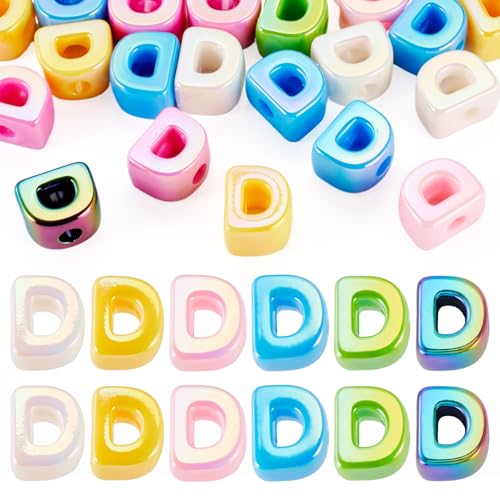 Beadthoven 20pcs Big Letter D Beads Large Hole Bubble Alphabet Acrylic Beads Charm Iridescent Plastic D Shape Loose Chunky Spacers for Jewelry Making Bracelet Necklace Keychains Shoelaces Crafts - color: D