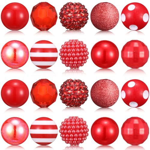 Ferreve 20 Pcs Chunky Bubblegum Beads 20mm Focal Pen Large Rhinestone Pearl Beads for DIY Beadable Pen School Jewelry Making Keychain Craft Making(Red) - color: Red
