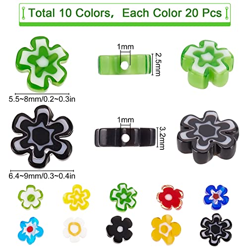 SUNNYCLUE 1 Box 200Pcs 10 Styles Handmade Millefiori Lampwork Glass Beads Flower Flat Round Loose Spacer Bead for DIY Necklace Bracelet Earring Jewelry Making Handmade Crafts - color: 200pcs Flower Small Beads