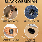 Black Obsidian Worry Stone – Genuine Thumb-Palm Crystal for Protection, Grounding & Anxiety Support – Pocket Meditation & Fidget Tool - color: Black Obsidian