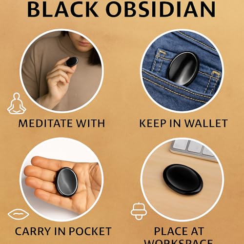 Black Obsidian Worry Stone – Genuine Thumb-Palm Crystal for Protection, Grounding & Anxiety Support – Pocket Meditation & Fidget Tool - color: Black Obsidian